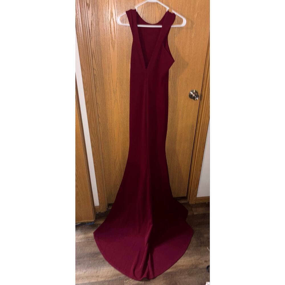 Club L London women’s wine burgundy cut-away fishtail maxi dress w/ train NWT 6 - Picture 6 of 6